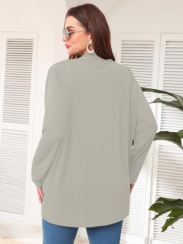 Image of AusLook Plus Size Lightweight Cardigans for Women Open Front Pockets Jacket | 1X-5X,Soft Stretch,Long Sleeve,Longline Coverage,Dress Jeans Layer,Work Travel Style,Spring Fall Wear