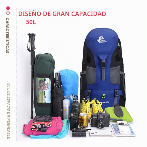 Miniatura 9 de Bseash 50l Mochila De Senderismo Ligera Y Resistente Al Agua, Mochila De Deporte Al Aire Libre, Bolsa De Viaje Para Escalar, Acampar, Viajar