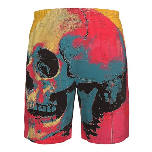 Men's Swim Trunks Quick Dry Board Shorts Beach Bathing Suits - Skull Death Retro Art4