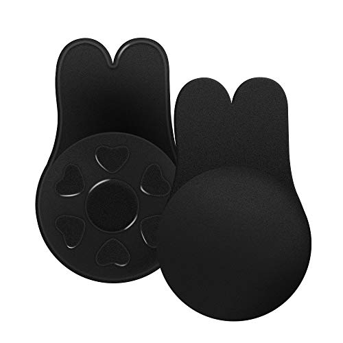 BLAZOR Cubierta de Pezón, Sujetador Adhesivo Silicona Sujetador Invisible Push up Sujetador Coneja para Mujer Sostén Cómodo Reutilizable, Nipplecovers de elevación (Negro, C/D Cup)
