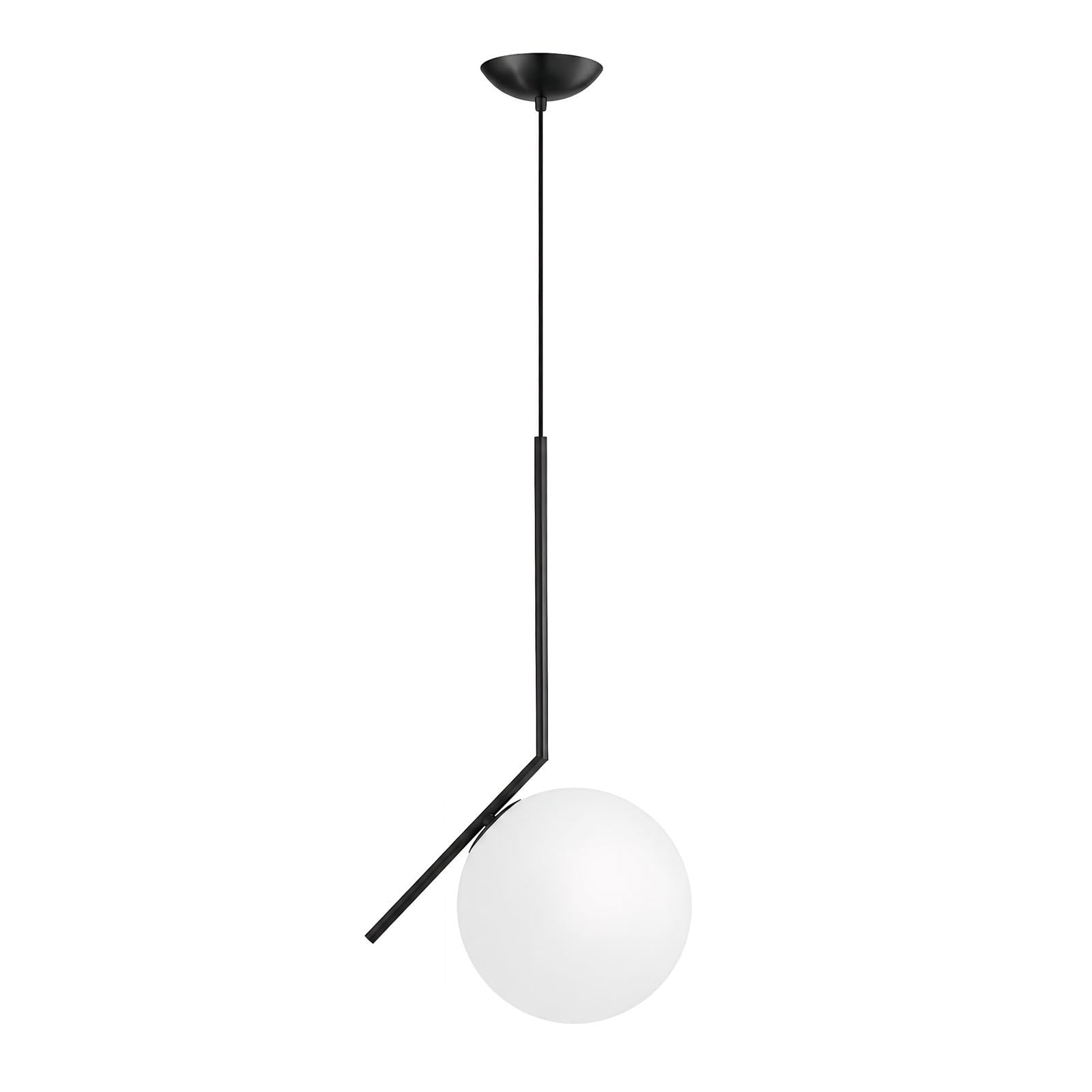 Lámpara Colgante Moderna de Vidrio Globo de Vidrio Opalino Acabado Metálico E27 Hanging Light Cable Ajustable 120cm para Isla de Cocina Comedor Dormitorio Cafetería (Negro, 20cm)