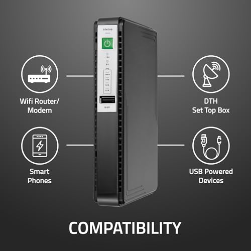 Image of Artis AR-MINIDC Mini UPS for WiFi Router /Modem /CCTV /Set top Box. 8800mAh Battery. Supports 9V /12V-1A /1.5A /2A Routers. USB Port Phone Charging.Battery Level Indicator. BIS Certified, Black.
