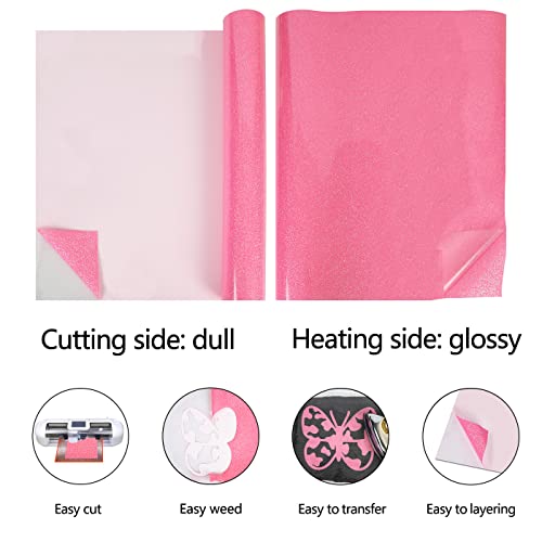 Image of guangyintong Glow Glitter Pink Heat Transfer Vinyl HTV Rolls, 12 inch x 8ft Iron on Vinyl for T-Shirts, HTV Vinyl for All Cutter Machines Easy to Cut & Weed for DIY Design