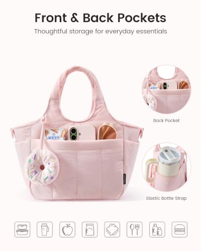 LOVEVOOK Cute Lunch Bag for Women, Insulated Lunch Box for Work | Insulated lunch box for women, shoulder strap, large bottle holder, ideal for work, picnics, and daily meals — view 6