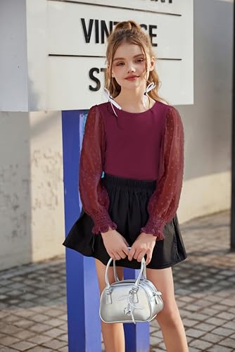 Arshiner Girls Long Sleeve Shirt with Ruffle Cuffs Polka Swiss Dots Kids Girls Pullover Shirts Cute Crewneck Girls Top2