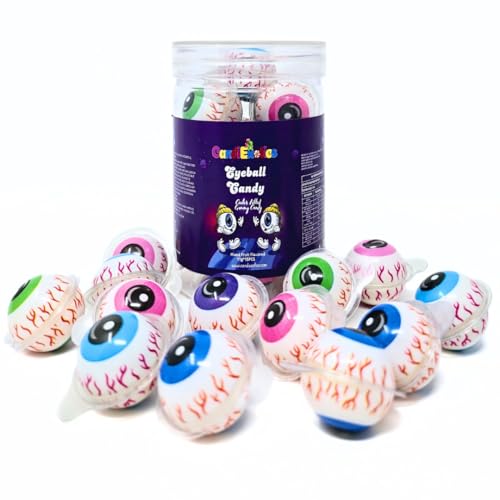 CandiExotics 3D Bursting Eyeball Mixed Fruits Flavour | Center Filled Gummy | Spooky Halloween Jelly Balls - 15Pcs