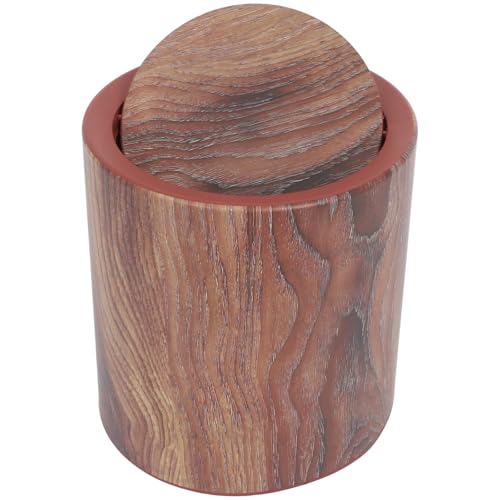 Poubelle ronde grain de bois Healvian en plastique avec couvercle basculant pour cuisine