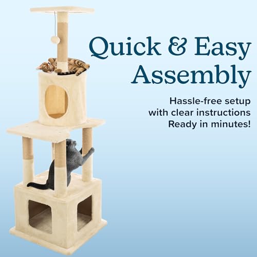 Torre para gatos 57 pulg altura con 2 casas y 5 postes miniatura 5