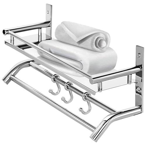 Image of Pivalo 2 in 1 304 Grade Stainless Steel Bathroom Shelf with Hook Hanger Multipurpose Home Accessories Organizer Set Corner Wall Mount Rack for Towel Soap & Toothbrush (Pack of 1, Silver, 1001A)