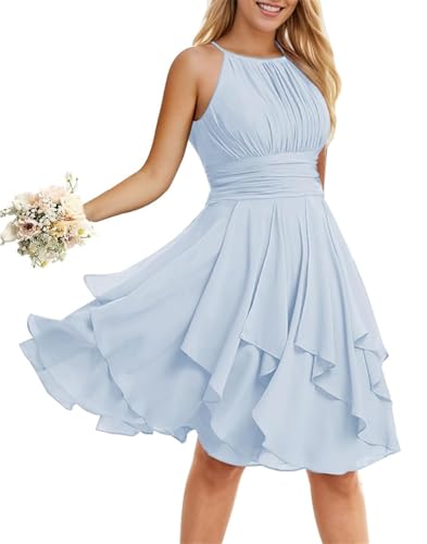 Robe de demoiselle d'honneur courte plissée avec poches pour un confort total sans sac