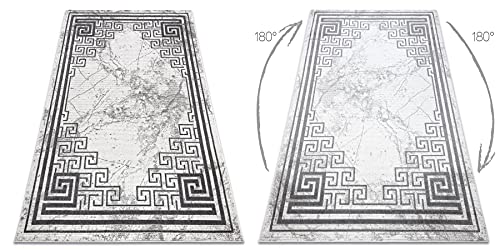 Tapis moderne noble effet marbre et finitions grecques gris