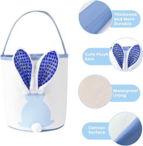 Image of Easter Bunny Baskets Empty with Lights, Large Easter Egg Hunt Baskets for Kids, Canvas Easter Basket Candy Tote Bags with Handles, Easter Decorations Party Supplies (Blue+Pink+Purple)