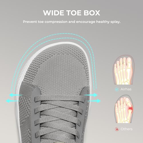 AIRHAS Mens Wide Toe Box Barefoot Shoes Zero Drop Fashion Sneakers for Men Walking Casual Minimalist Shoes(Dark Grey/White,7.0W) by AIRHAS - Used condition - Image 2