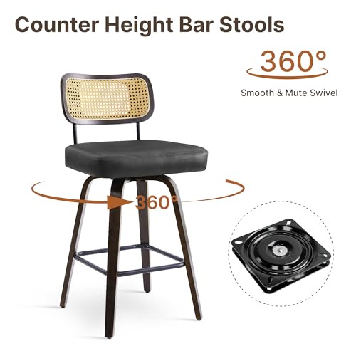Swivel Bar Stools Set of 3, 26" Counter Height with Rattan Back, Black by KISLOT - Used condition - Image 2