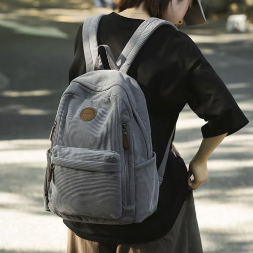Teclado Fashion Backpack Corduroy Casual Bookbags Lightweight Laptop Bag Travel Daypacks (Grey)2