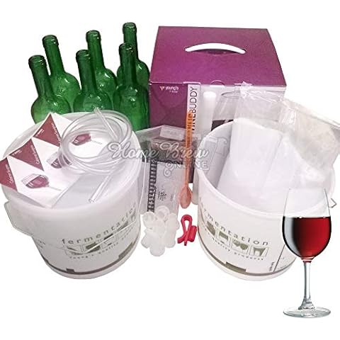 WineBuddy Cabernet Sauvignon Complete Home Brew Starter Kit with Green Glass Wine Bottles and Brewing Sugar Cover