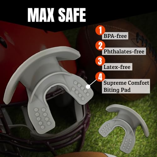 Protector bucal fútbol americano O Shield gris plateado con protector labial extendido 4