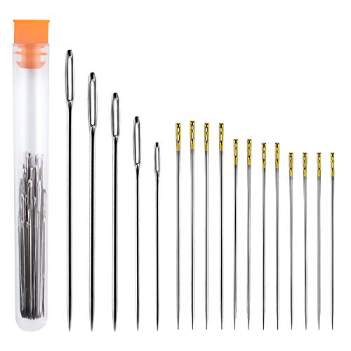 AIEX 61PCS Agujas De Coser De Enhebrado Automático, Agujas Ciegas 36pcs Agujas De Mano En 3 Tamaños y 25pcs Agujas De Coser De Cuero De Ojo Grande En 5 Tamaños Para Costura De Bordado Diy