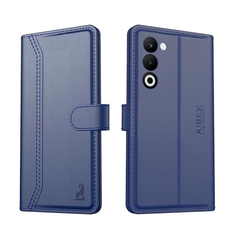 Image of AIBEX Compatible for Oppo K13X 5G / Oppo A5 5G Flip Cover Leather Finish with Magnatic Closure | Inside TPU with Card Pockets | Wallet Stand | Complete Protection Flip Case -Blue