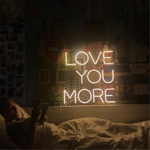 Image of Neon Sign Wedding Love You More, Large Led Neon Light For Wall Decor, Custom Warm White Light Wedding Birthday Gift For Kids, USB Operated Neon Wall Art (11.8x11.8in)