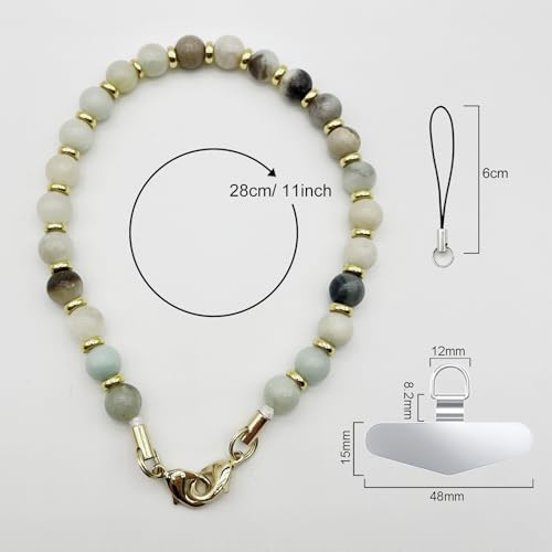 Image of TENOC Marble Beaded Phone Wrist Strap, Amazonite | Cellphone Lanyard Chain, Sparkling Wristlet Bracelet, For Women
