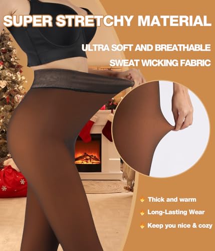 Image of MERYLURE Fleece Lined Tights Women Fake Translucent Winter Warm Thick Pantyhose Thermal Sheer Leggings for All Skin Tone
