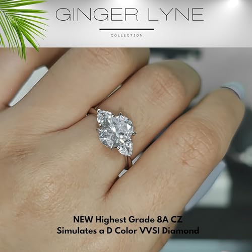 Oval CZ Engagement Rings for Women by Ginger Lyne |2 Ct Faux Diamond Ring |14K White Gold over 925 Sterling Silver Wedding for Women | Travel Promise or Bridal for Her3