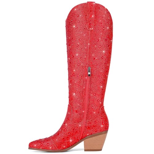 Image of Cowgirl Ankle Boots Cowboy Boots for Women Western Booties Rhinestone Chunky Heel Fashion Comfortable Side Zipper