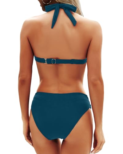 Image of Yonique Women Two Piece Bathing Suits Push Up Bikini Set Halter Swimsuit Vintage Swimwear