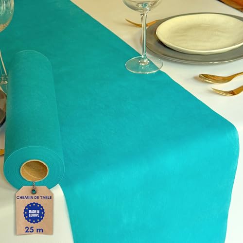 NATUARTE, Chemin de Table Bleu Turquoise, Rouleau de Feutre de 25 mètres x 30 centimètres, Décoration de Table, Tissu Décoration Mariage, Baptêmes,...