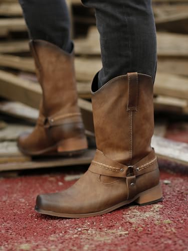Cowboy Boots For Men Brown Western Boot Square Toe Pull-on Boots Traditional Working Boots4