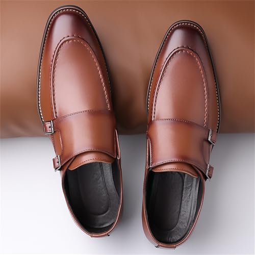 Men's Genuine Leather Slip On Double Monk Strap Loafer Shoes Low Heel Non Slip Cap Toe Business Casual Shoes for Formal Office Weddings Parties Daily3