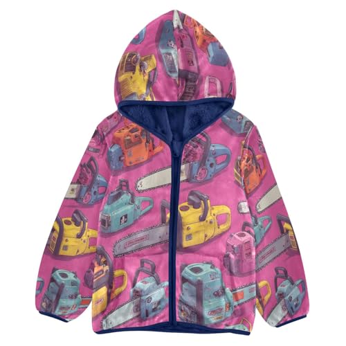 Colorful Chainsaws on Pink Background Toddler Fleece Jacket Girl Boys Hooded Fleece Jacket Coat