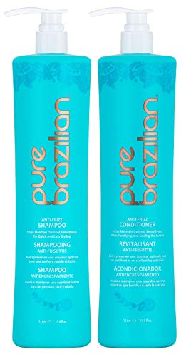 Pure Brazilian -Anti-Frizz Daily Shampoo and Conditioner Duo Set With Pumps- Salt-Free, Color Safe, With Keratin, Argan Oil, and Acai (2 x 1 Liter/ 33.8 Fl. Ounces)