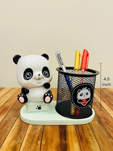 Image of Cute Panda Pen Holder with Mesh Cup Organiser, Desk Accessory, 4.5 inch, Black and White