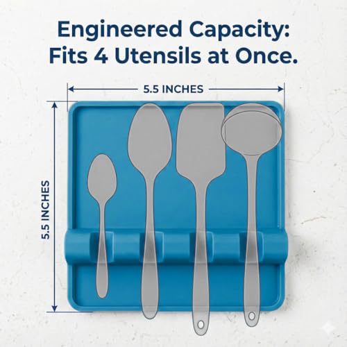 Image of Cooler Kitchen Light Blue Silicone Spoon Rest for Stove Top with Drip Pad (Two Pack) - Heat Resistant BPA Free Utensil Rest & Spoon Holder for Kitchen Counter - Grill Utensil Holder - Spatula Holder
