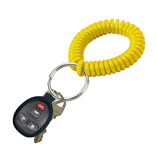Image of Lucky Line 2 inch Spiral Wrist Coil with Steel Key Ring, Flexible Wrist Band Key Chain Bracelet, Stretches to 12 inch, Yellow, 1 PK (410801)