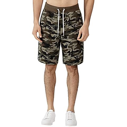 Extreme Pop Mens Camo Shorts Terry Army Camouflage Combat Short Pants Casual Cargo Beach Half Pant Sports Pockets Shorts Camo Green and Grey (XL, Camo Green) Cover