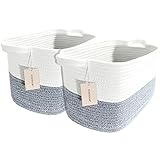 2 Pack Cotton Rope Woven Basket with Handles for Organizing, Toy Storage Basket, Gift Baskets Empty,