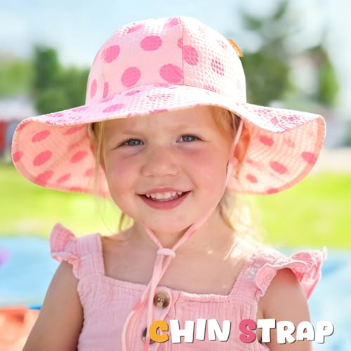 Image of HONGTEYA Baby Sun Hat Toddler Girl Beach Hat Sun Protection Adjustable Outdoor Summer Wide Brim Bucket Hat for Infant Kids