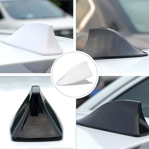 Car Shark Fin Antenna Cover, Roof Aerial Base AM/FM Radio Signal for Car SUV Truck, Vehicle Shark Fin Shape Cover with Self Adhesive, Car Accessories Antenna Replacement for Most Cars (White)