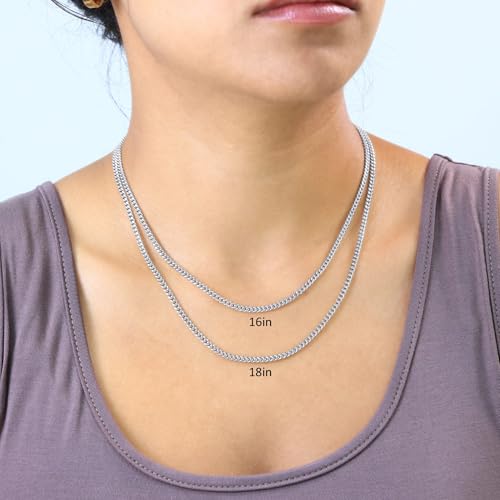 Nuragold 10K Real White Gold Miami Cuban Link 3mm Chain Necklace (16"-30") Italian Jewelry for Men & Women3