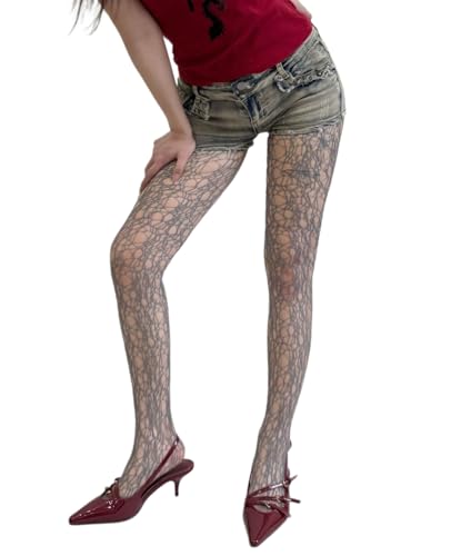 Image of Mrotrida Women's Irregular Spider Web Tights Big Ripped Fishnet Halloween Witch Tights Stockings Gothic Distressed Leggings