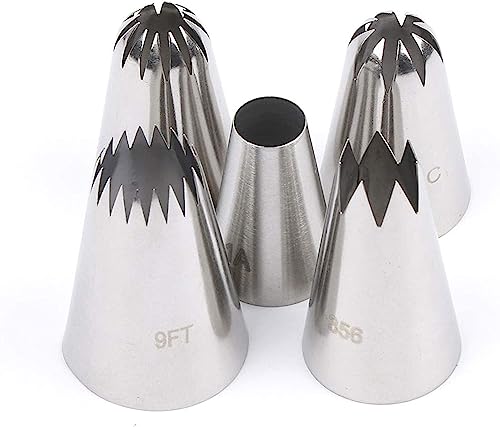 EBLLPA Large Icing Piping Tips Set 5PCS - Extra Large Icing Tips, Star Pastry Tips, French Star Tube, Plain Tube