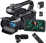 Videokamera 6K 64MP Camcorder für Vlogging, IR Nachtsicht YouTube Kamera WiFi Videocameras, 4.0-Zoll Touchscren 18X Digitalzoom Webcam Camera mit Mikrofon, Batterie, Handstabilisator und Fernbedienung