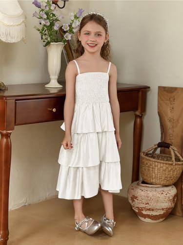 Summer Spaghetti Straps Boho Flower Girl Dress Tiered Linen Party Midi Dresses for Junior Girls4