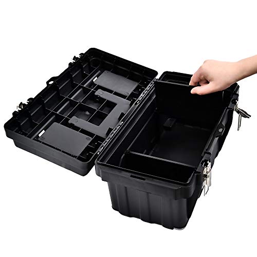 GANCHUN 16-Inch Plastic Tool Box with Spare Parts Boxes,Removable Partitions and Multiple Compartments Toolbox for Home Tool Storage