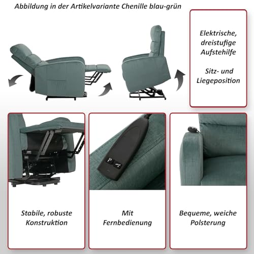 Fernsehsessel HWC-K62, Sessel Relaxsessel TV-Sessel, Liegefunktion Aufstehhilfe elektrisch, Metall Chenille - Bordeaux – Bild 4