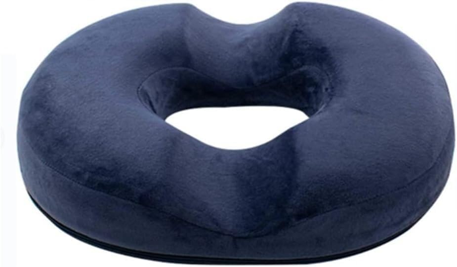 Cojín de asiento con forma de dona para aliviar el dolor de coxis y hemorroides, cojín de espuma viscoelástica para silla posparto (color azul