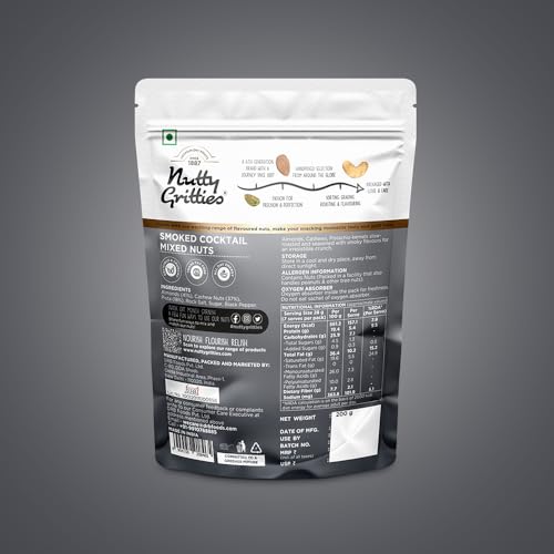 Image of Nutty Gritties Premium Smoked Cocktail Mixed Nuts 200g - Roasted and Smoked Flavoured Pistachio Almonds, Cashew Nuts, Pistachio Kernel | Mixed Dry Fruits| Evening Snack